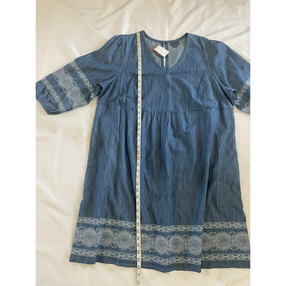 J. Jill Denim Women's Medium Embroidered Peasant Dress Blue NEW - Picture 7 of 7